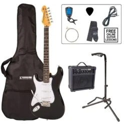Encore E6 Electric Left Hand Guitar Outfit, Gloss Black