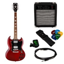 Antiquity GS1 Beginner Electric Guitar Package, Cherry Red