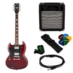 Antiquity GS1 Left-Handed Beginner Guitar Pack, Cherry Red